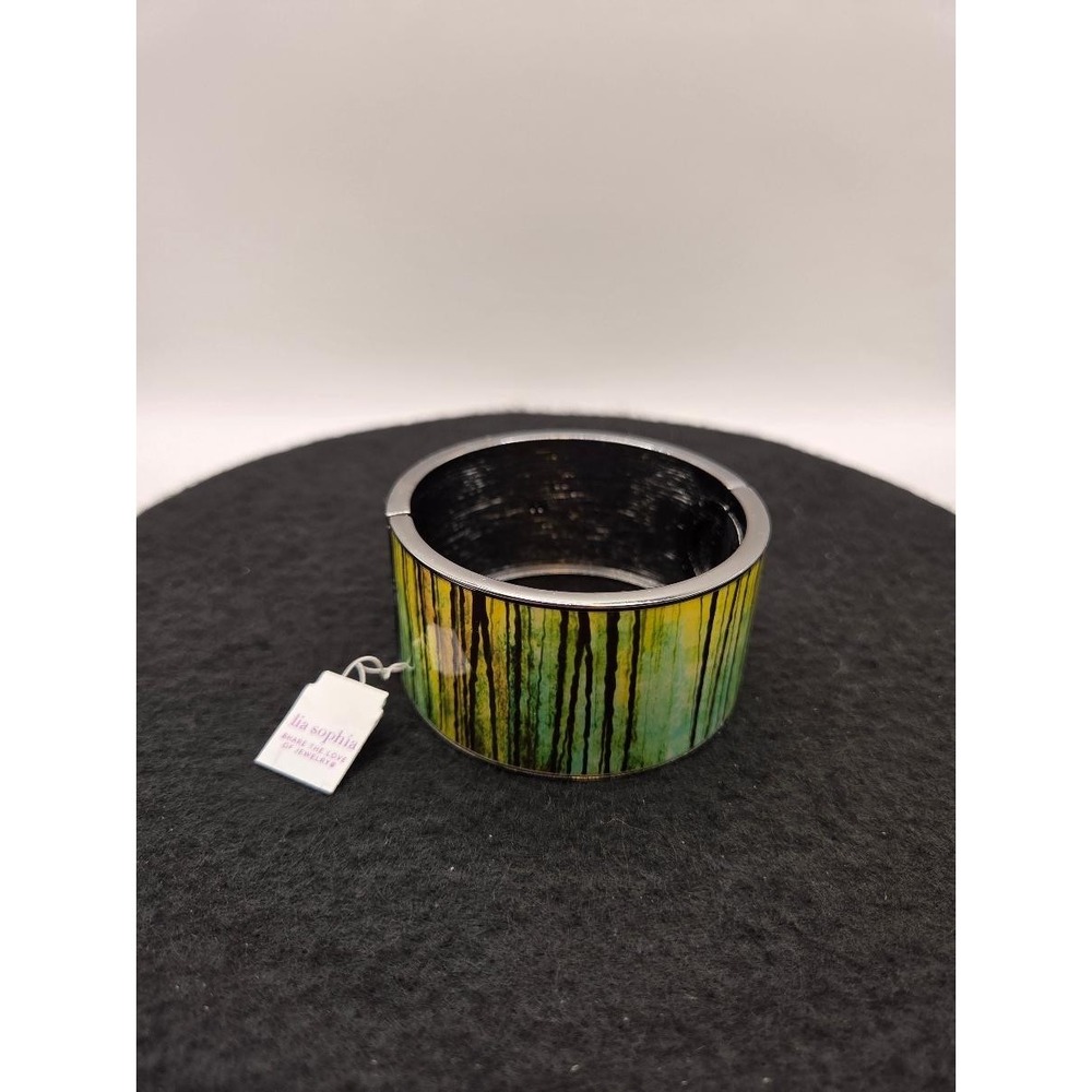 Lia Sophia Sundown Green and Black Enamel Stretch Cuff Bracelet